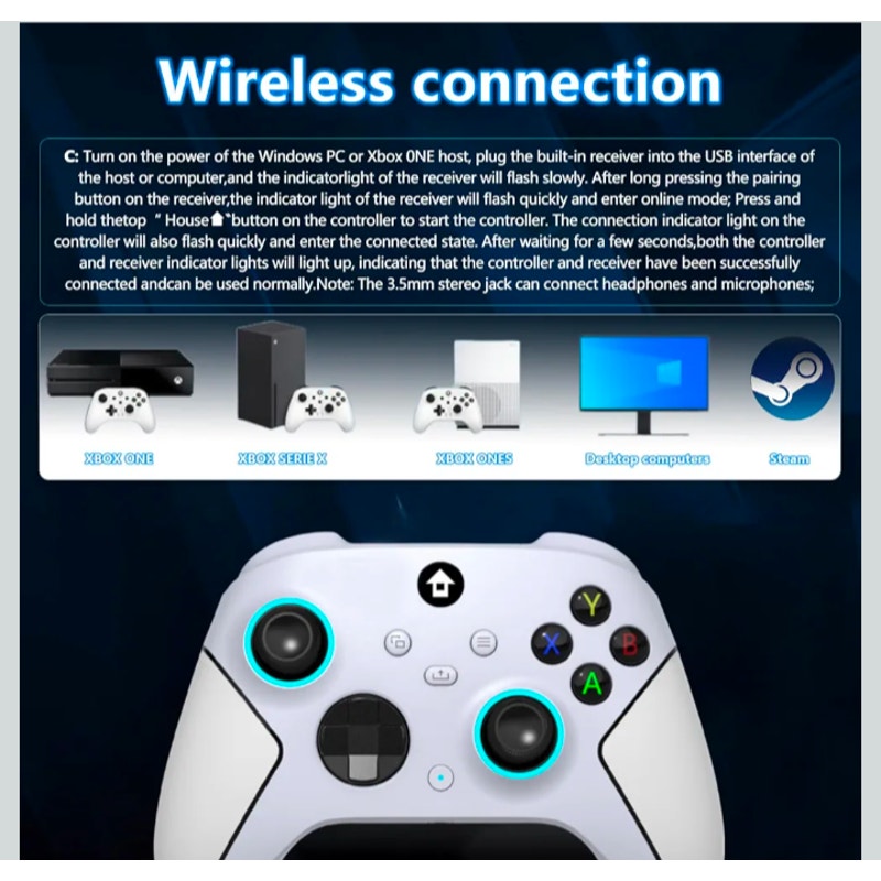 Wireless 2.4GHz Controller with 7 Colors RGB Light for Xbox