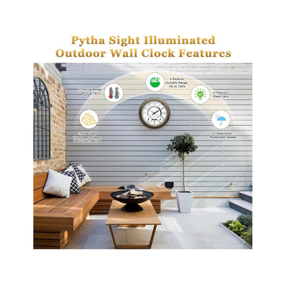 Illuminated Large Indoor Outdoor Wall Clock Waterproof w/ Auto Light Sensor Thermometer Hygrometer