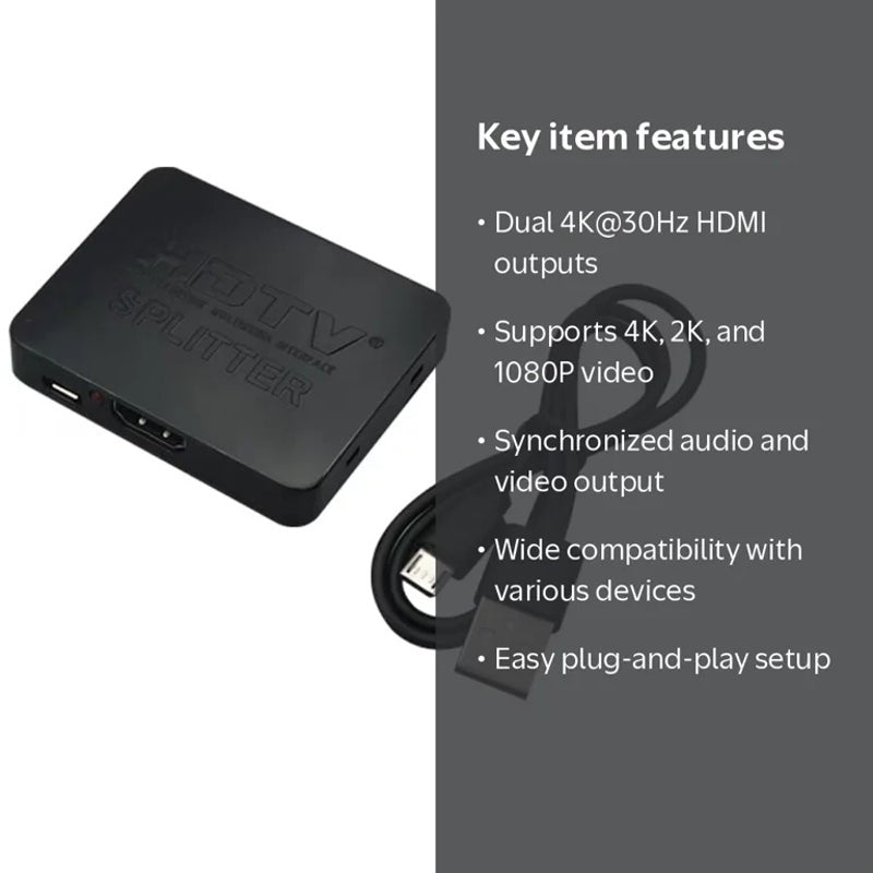 4K HDMI Splitter Full HD 1080p Video HDMI Switch Switcher 1X2 Split 1 in 2 Out