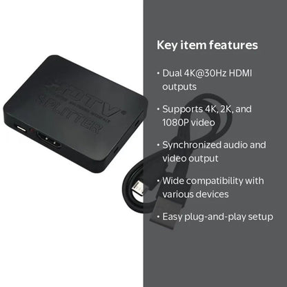 4K HDMI Splitter Full HD 1080p Video HDMI Switch Switcher 1X2 Split 1 in 2 Out