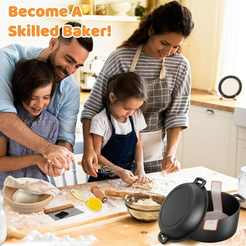 Cast Iron Dutch Oven for Bread Baking, 5 QT Pre-Seasoned Dutch Oven Pot with Skillet Lid