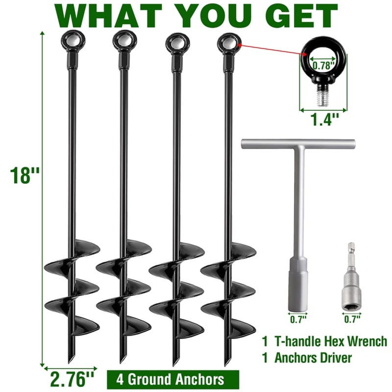 New Ground Anchors Heavy Duty Anchor Kit 18 inch 4 Pack Screw in