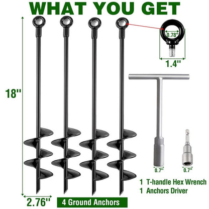 New Ground Anchors Heavy Duty Anchor Kit 18 inch 4 Pack Screw in