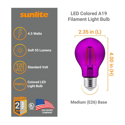 Set of 4 LED Colored Filament A19 Light Bulb