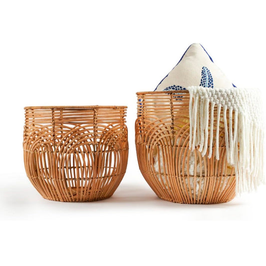 Set Of 2 Large Woven Blanket Baskets