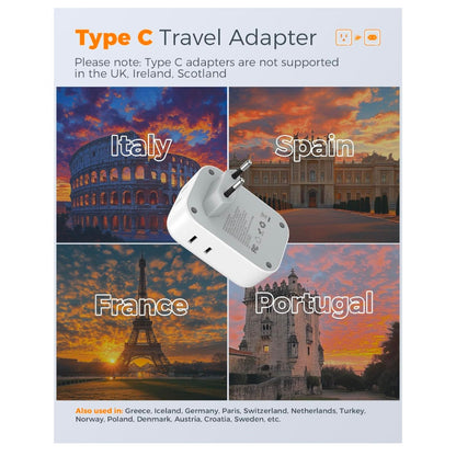 2 Pack European Plug Adapter USB C,  US to Europe adapter