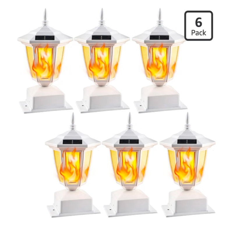 Dynaming 6 Pack Solar Flame Post Lights Outdoor, Solar Powered Lamps
