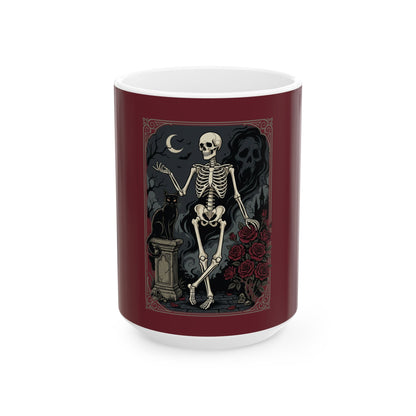 Dancing Skeleton with Roses Mug | Ceramic Coffee Cup