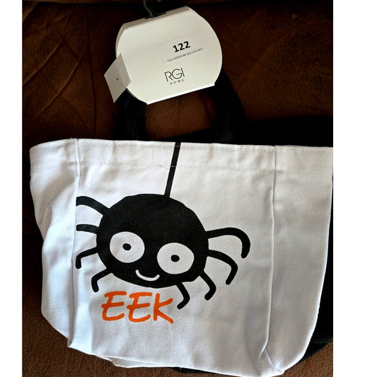 2 Happy Halloween Trick Or Treat Kids Fabric Tote Bag Spider Witch Hat Boy & Girl