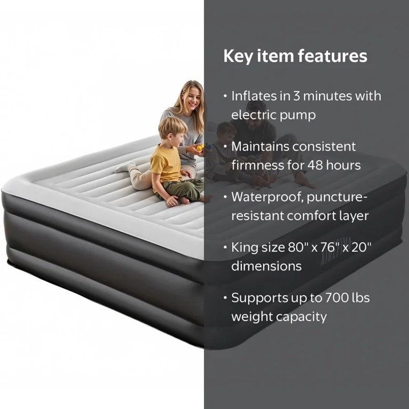 Airefina 20" King Size Air Mattress with Built-in Pump, Quick Self-Inflation/Deflation in 3 Mins