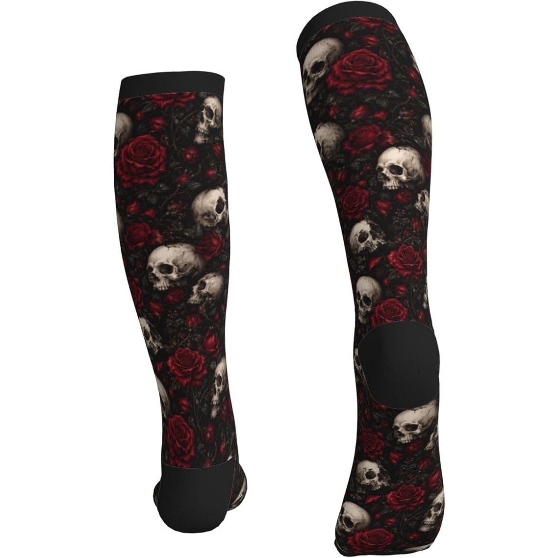 Skull Roses Compression Socks Women Men 15-20mmHg Athletic Running Cycling One Size