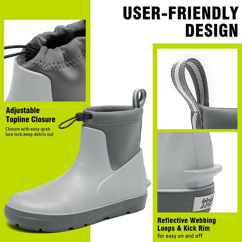 Deck Boots Men's Size 9 Ankle Rubber Rain Boots Waterproof Anti-Slip Waterproof