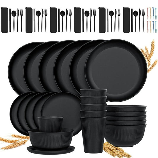 68 Pcs Wheat Straw Dinnerware Sets For 6, Unbreakable Dinnerware Sets