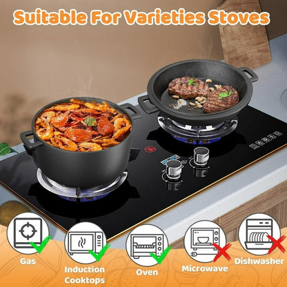 Cast Iron Dutch Oven for Bread Baking, 5 QT Pre-Seasoned Dutch Oven Pot with Skillet Lid