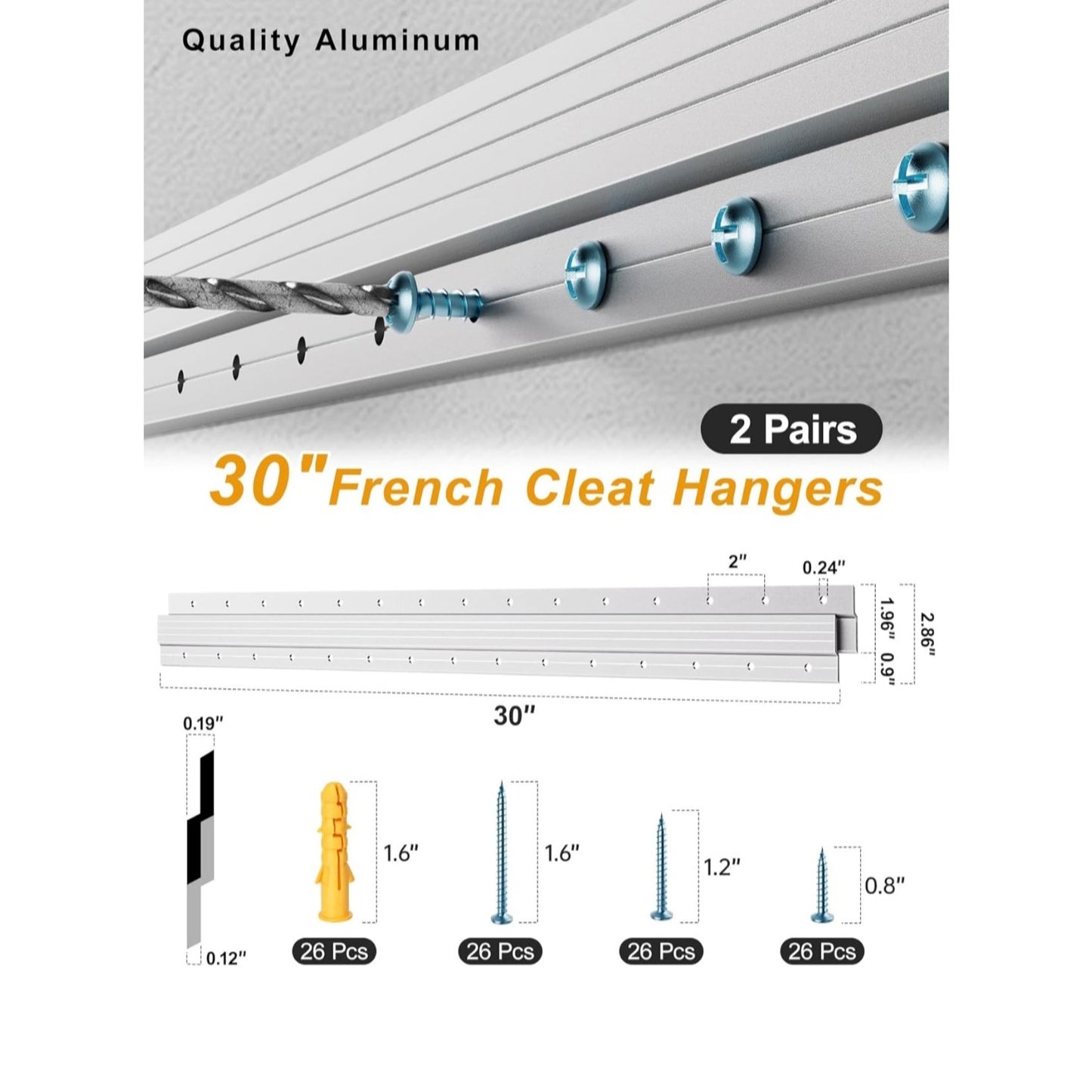 French Cleat 30 inch 2 Pairs Aluminum Mounting Brackets Hanging Fixtures