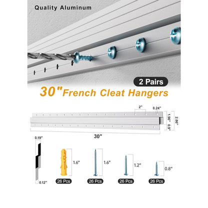 French Cleat 30 inch 2 Pairs Aluminum Mounting Brackets Hanging Fixtures