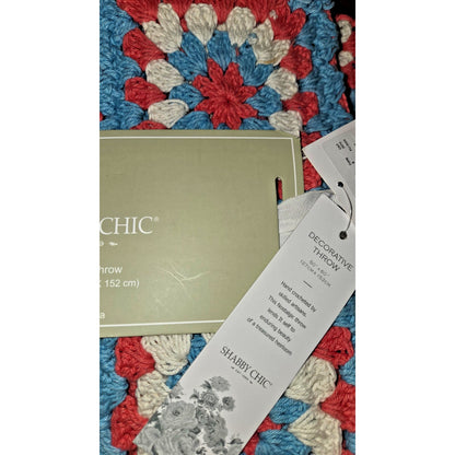 Shabby Chic Hand Crochet Granny Square Decorative Throw Afghan White Pastels NEW