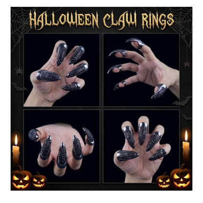 10 Pcs Halloween Black Jeweled Nail Claw Ring Costume Claws