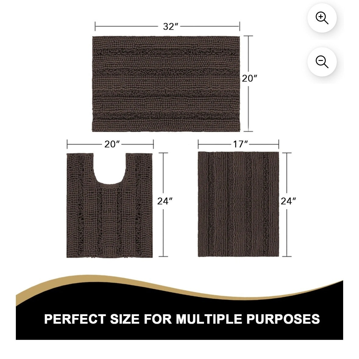 3 Piece Chenille Bath Rug Set Super Absorbent Chocolate Brown
