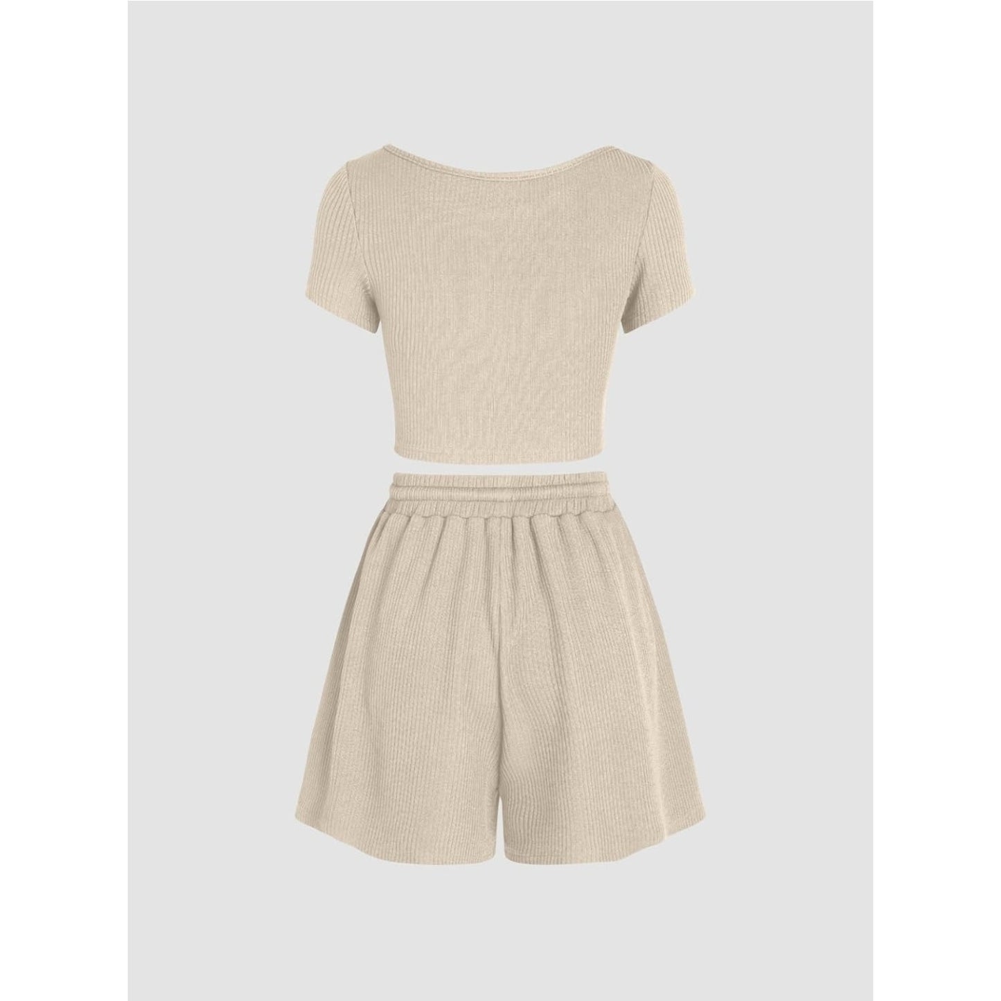 Women's M Medium Two Piece Lounge Set Short Sleeve Top & Wide Leg Shorts