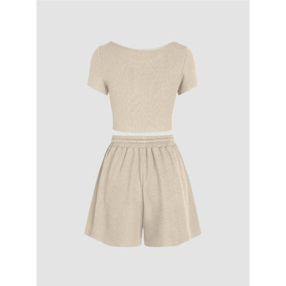 Women's M Medium Two Piece Lounge Set Short Sleeve Top & Wide Leg Shorts