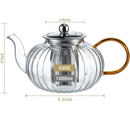 Hand Blown Glass Teapot 33.8oz/1000ml w/ Removable Infuser Halloween Pumpkin Shape