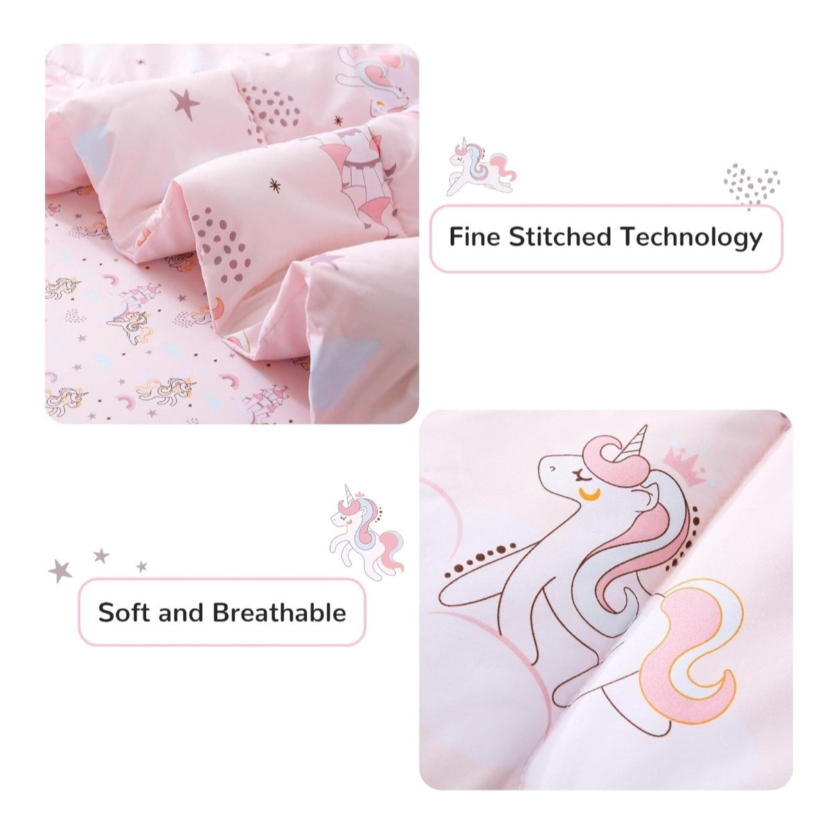 Viviland Kids Full Soft Bedding Sets for Girls Pink Unicorn