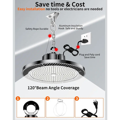 6 Pack LED High Bay Shop Light Brightness 250W 100V-277V IP65 Waterproof 5000K