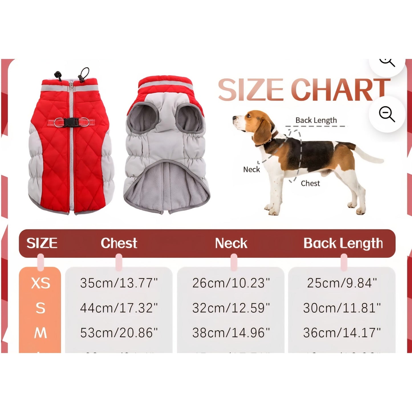 Dog Winter Coat Jacket Warm Reflective, Size Medium, Red