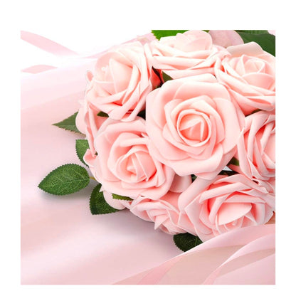 50Pcs Artificial 8" Stem w/ Leaves Rose Flowers Blush Pink Roses DIY Projects