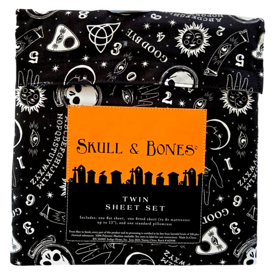 3pc Skull & Bones Halloween Ouija Board TWIN Sheet Set Psychic Palm Celestial