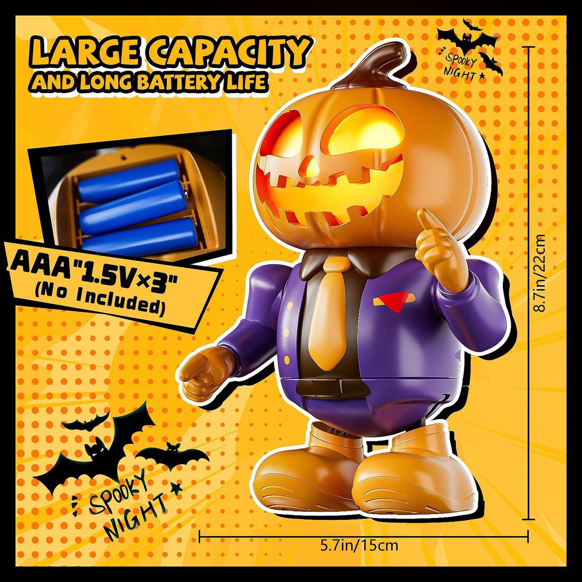 Halloween Pumpkin Dancing Robot Plays Spooky Music and Lights Up Eyes