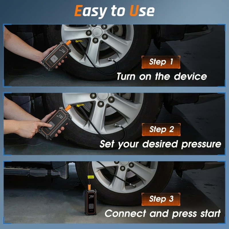 Ophanie Cordless Portable Tire Inflator - Digital Pressure Gauge, Air Compressor for Car Tires