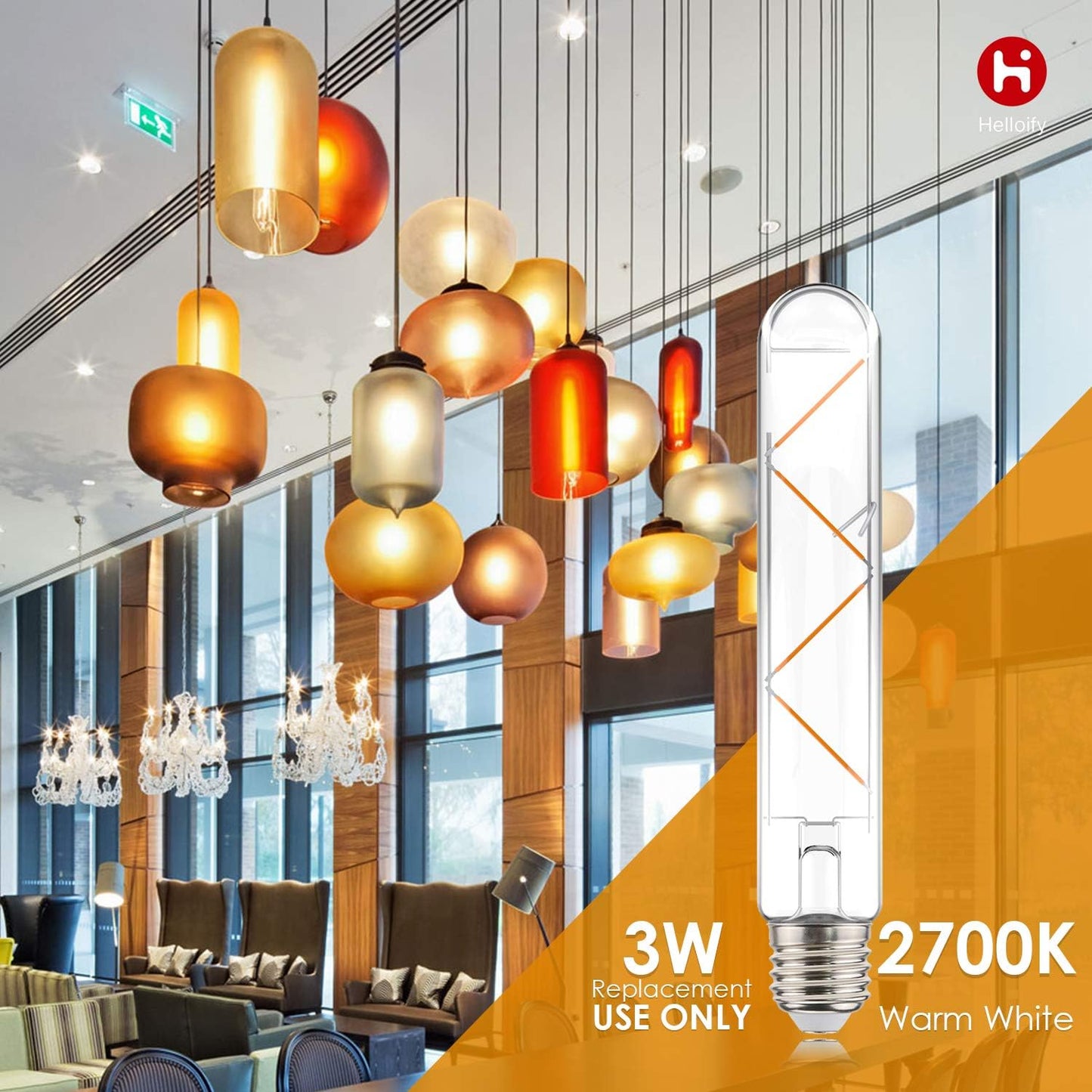 T10 Dimmable Vintage LED Edison Tubular Set of 4