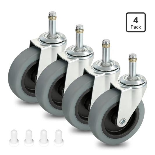 4 in, 7/16-Inch Stem Diameter Swivel Rubber Casters