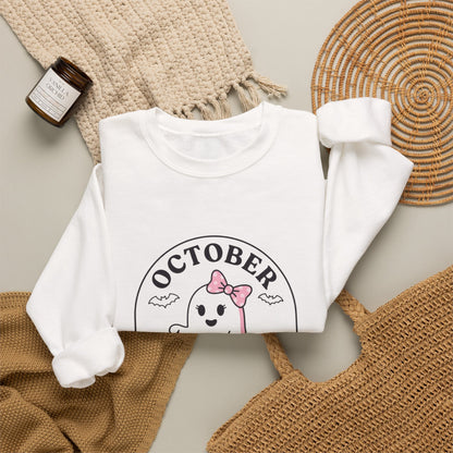 Pink Boo Crew Breast Cancer Awareness Sweatshirt | October Ribbon