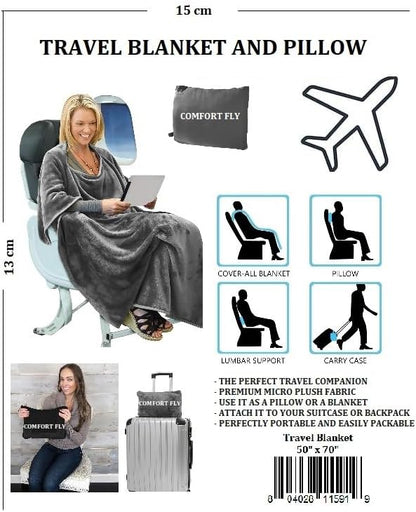 Comfort Fly Travel Blanket & Pillow – 2-in-1 Micro Plush Airplane Blanket with Carry Case (40" x 70")