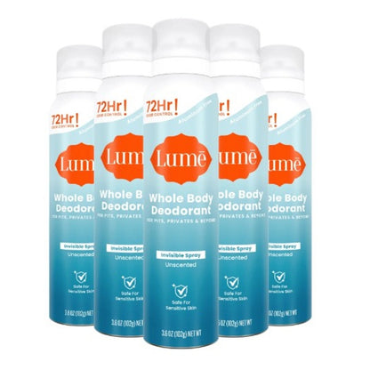 12 Pk CASE Lume Whole Body Deodorant UNSCENTED Invisible Spray Sensitive Skin