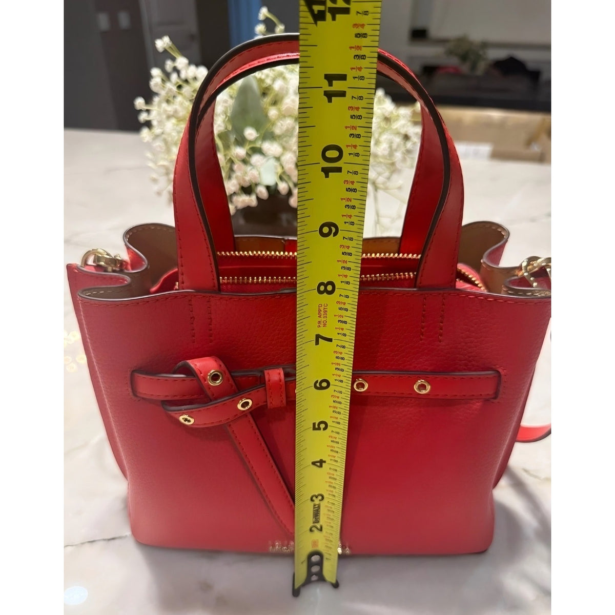 NEW Michael Kors Emilia Small Belted Satchel Red Pebbled Leather Crossbody Bag