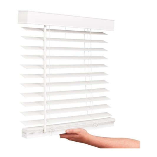 Cordless Faux Wood Blinds, 24" Wide x 36" Long, Smooth, Snow White,