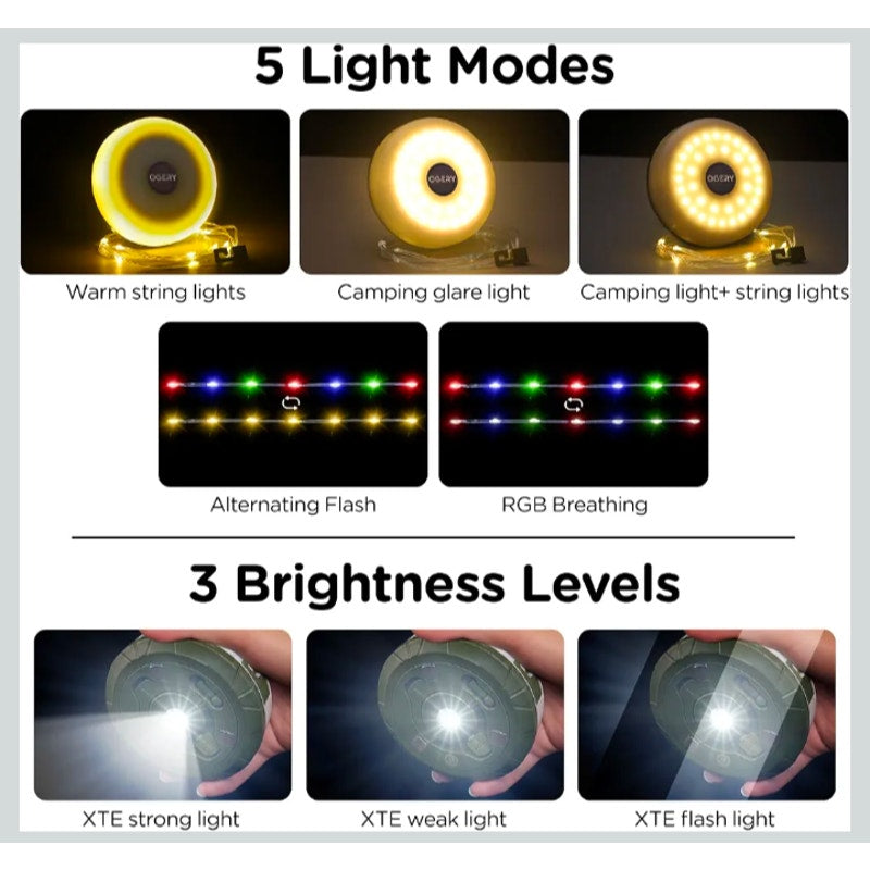 Camping String Lights, 4 in 1 Quick Storage 32.8FT Rechargeable