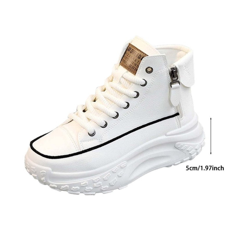 Woman's Lace Up Size 7 Platform High Top Sneakers with Side Zip