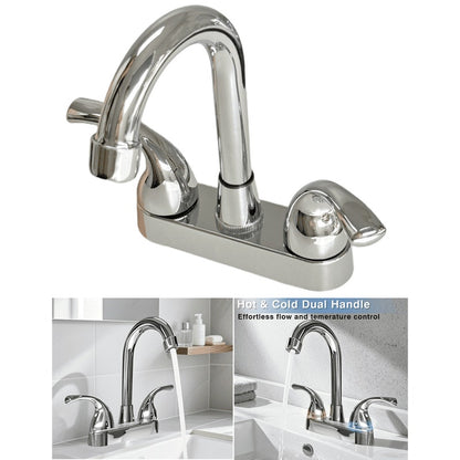 RV Camper Bathroom Faucet 4 Inch 2 Handle Centerset Fit 2 or 3 Holes 360 Swivel