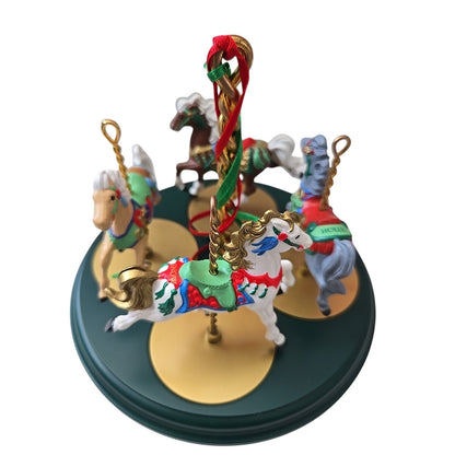 Hallmark Carousel & Horses Christmas Ornaments Set Of 4 Horses & Stand 1989
