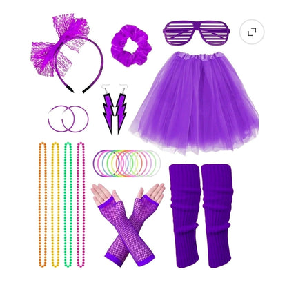 Women's 80s Costume Accessories Set w/ Fishnet Gloves Leg Warmer Tutu Skirt