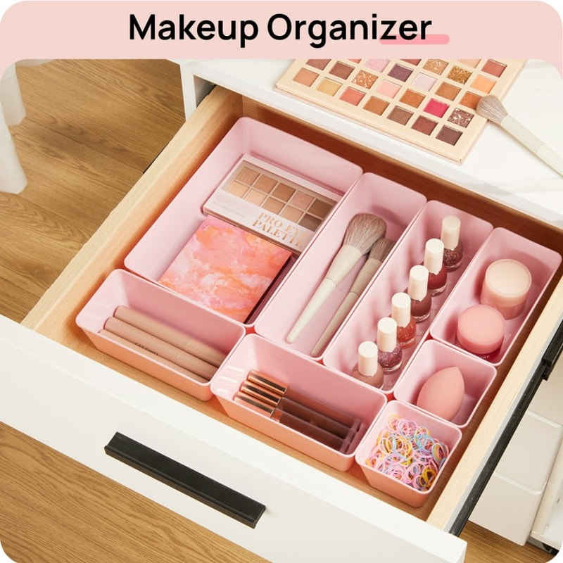 26 PCS Drawer Organizers，Pink Plastic