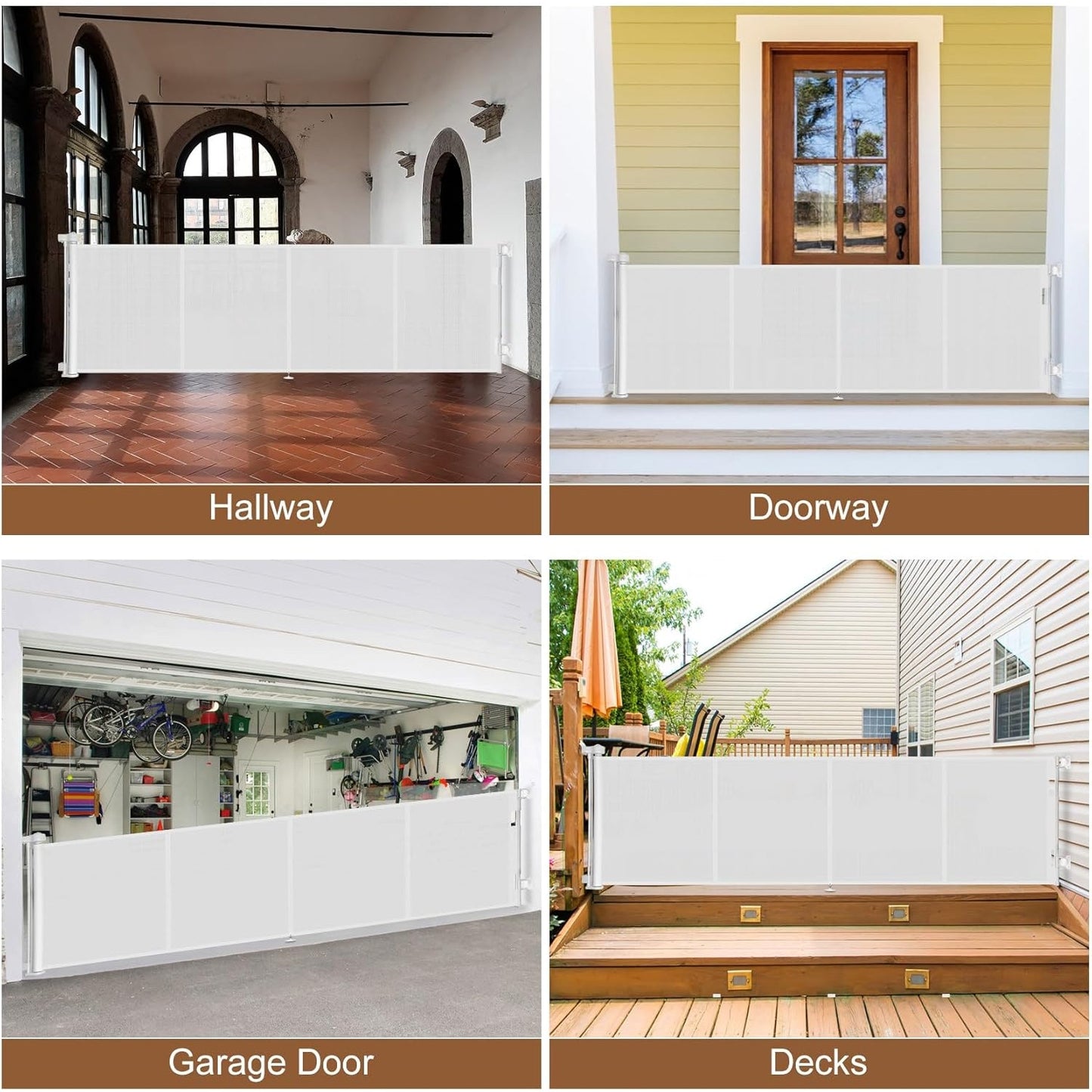 Retractable Baby / Pet Gate Extra Wide Reinforced 34" x 200" Indoor Outdoor 16FT Garage Gate