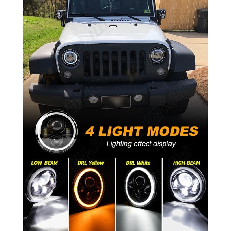 Set of Two 7" inch Universal LED Round Headlight Assembly w/ Halo for Jeeps and Other Vehicles