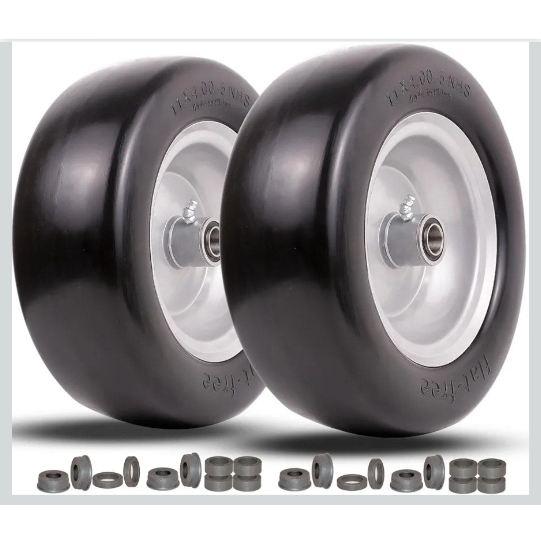 11x4.00-5 Zero Turn Lawn Mower Flat Free Wheels / Tires Set of 2
