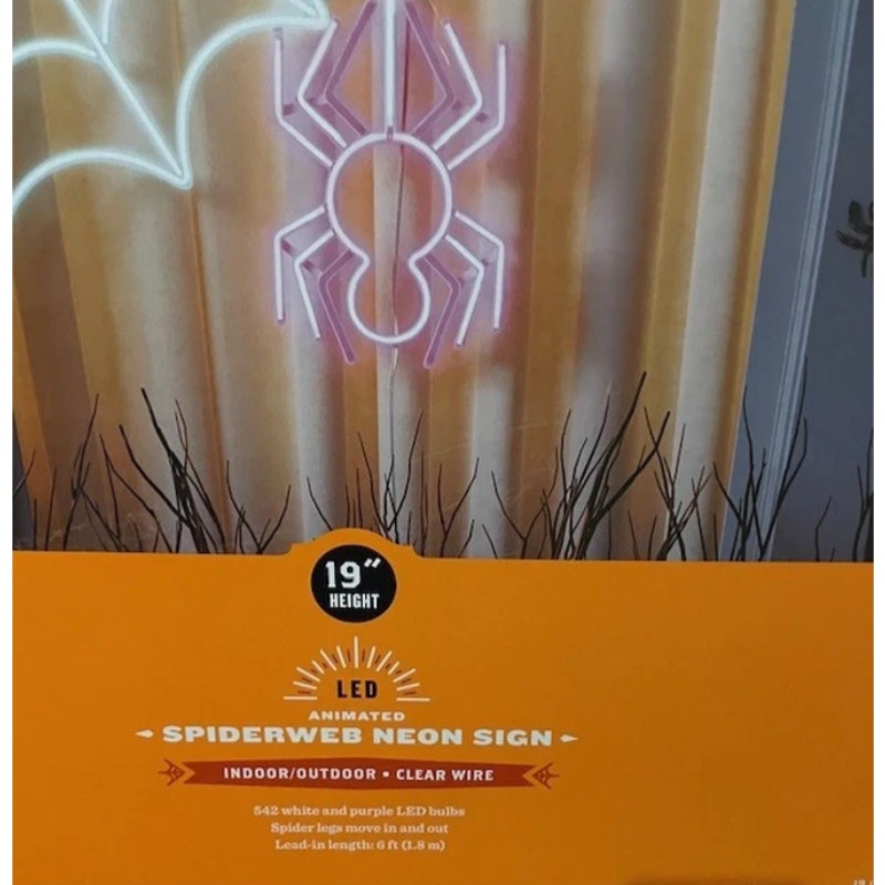 HALLOWEEN LED  ANIMATED SPIDER  & WEB FAUX NEON SIGN  19'' NEW
